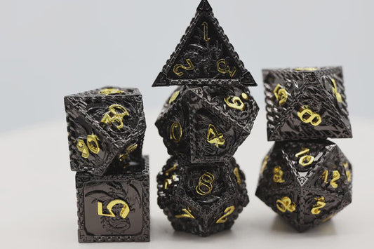 Black with Golden Font (Cloud Dragons)  Metal Dice RPG Set
